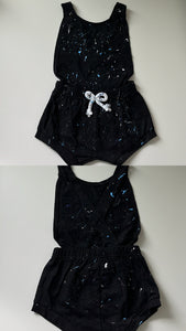 Cotton black romper (splatter paint)