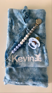 Blue tie dye swaddle set (includes knot hat)