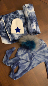 Blue tie dye footie set