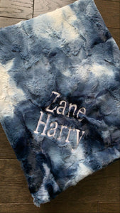 Blue tie dye minky blanket