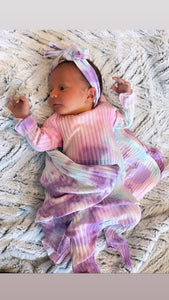 Ribbed footie + Swaddle + Headband