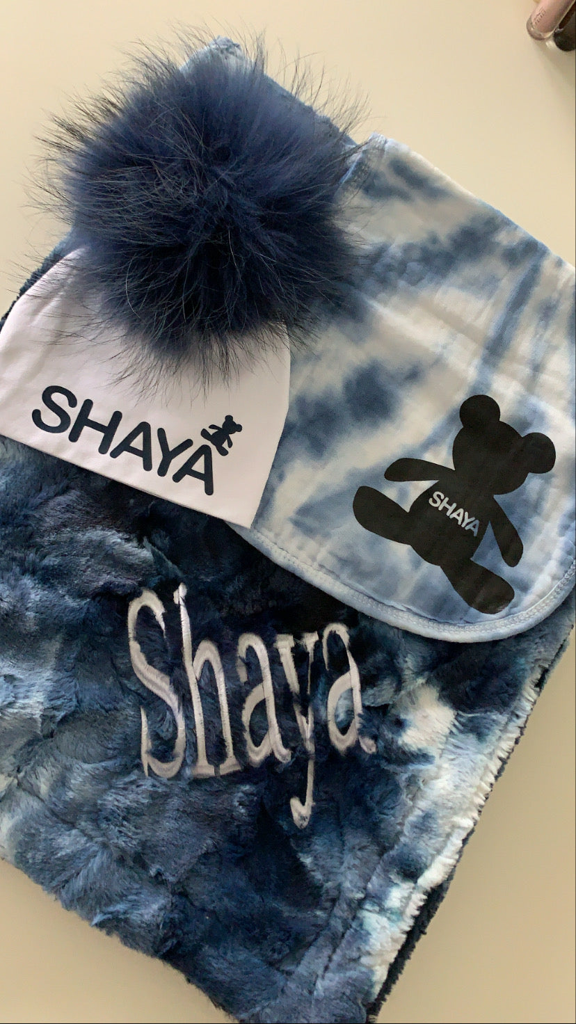 Blue tie dye minky blanket