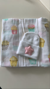 Swaddle & Hospital hat set