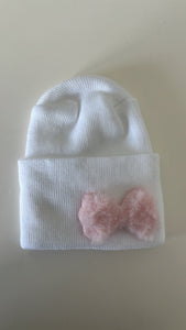 Baby pink furry bow hospital hat