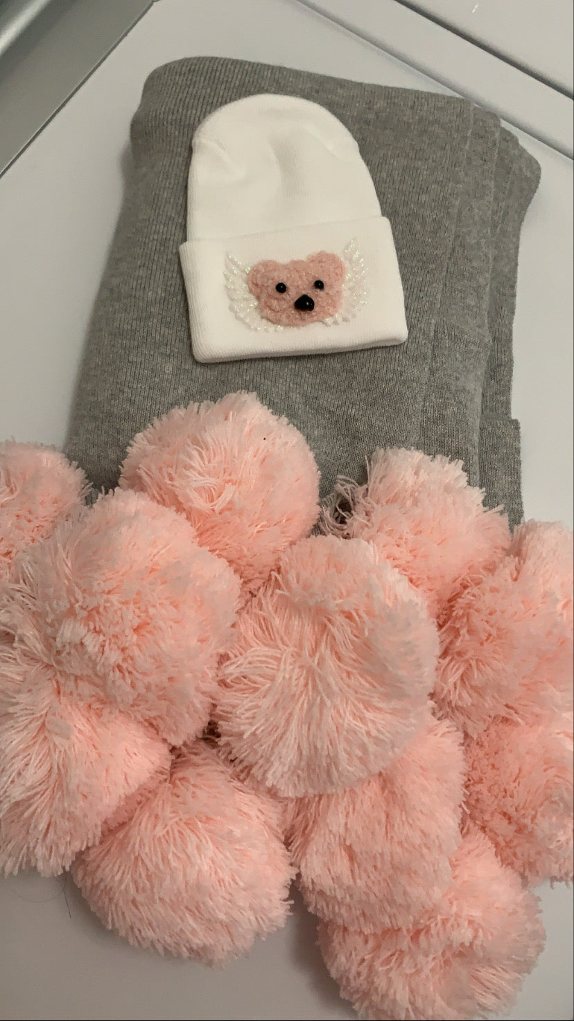 Pink pom pom blanket Tie Dyed by Maya