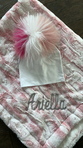 Personalized pom hat & minky set