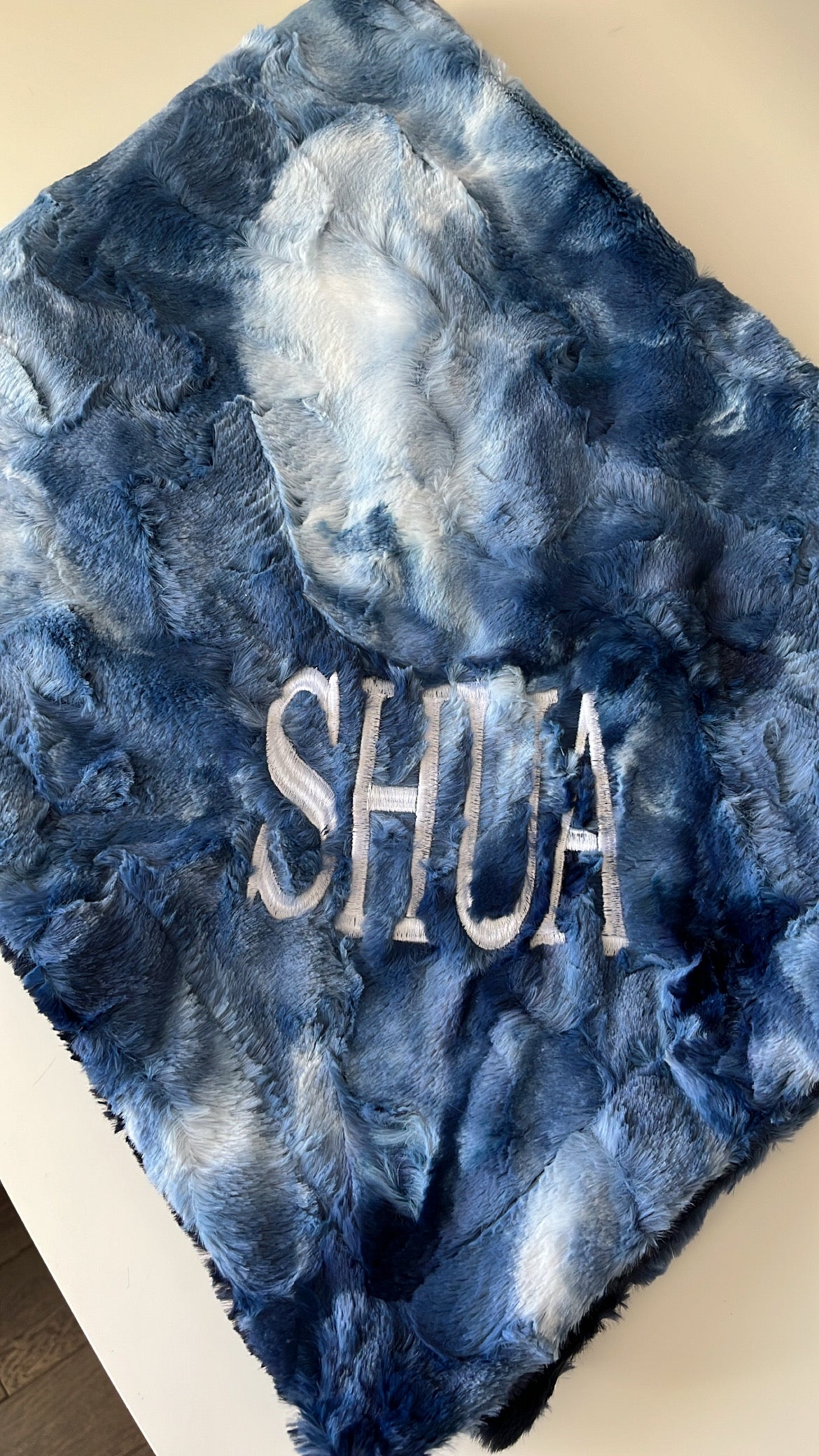 Blue tie dye minky blanket