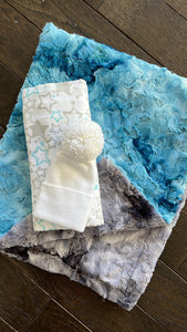 Baby blue gray tie dye minky blanket