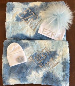 Personalized pom hat & minky set