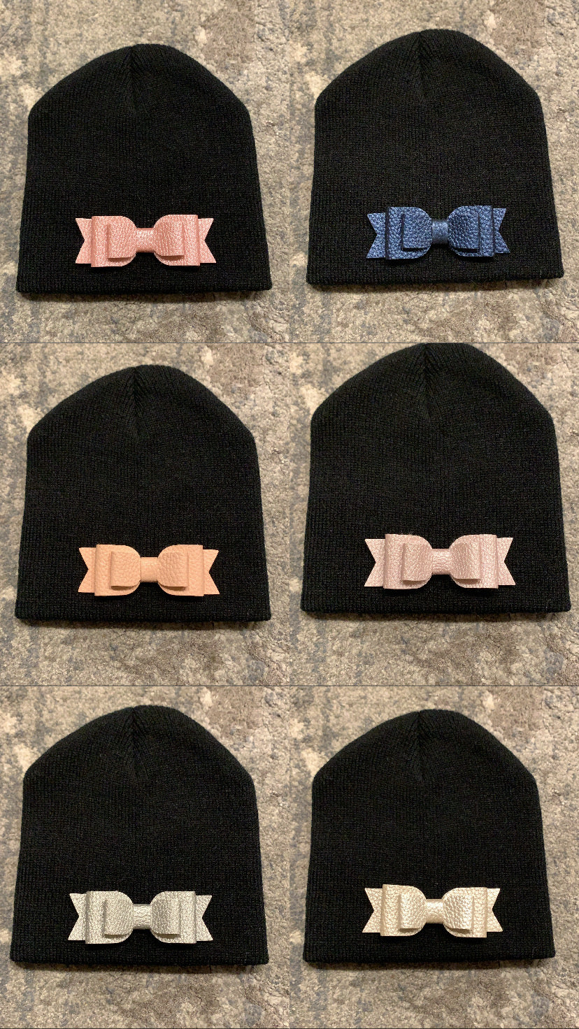NEW patched beanies (bows/butterflys)