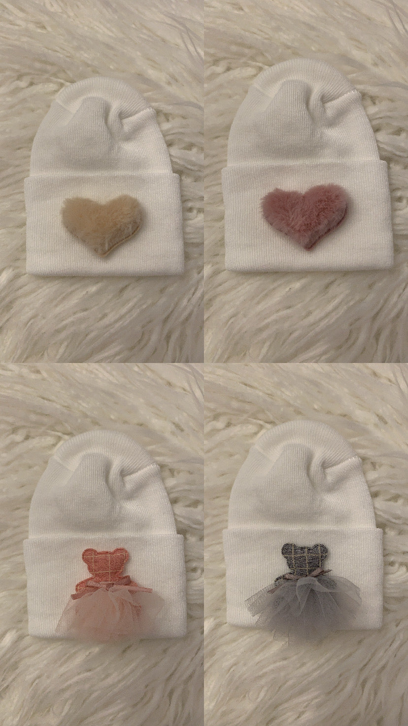 Heart and teddy tulle hospital hat