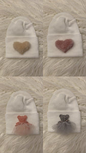 Heart and teddy tulle hospital hat