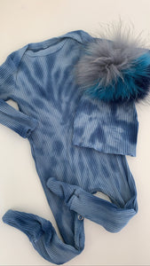 Blue tie dye footie set