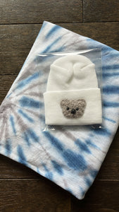 Teddy hospital hat & custom swaddle set