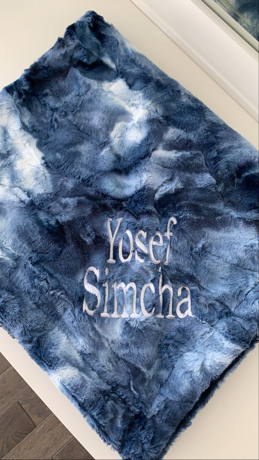 Blue tie dye minky blanket