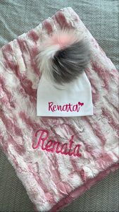 Personalized pom hat & minky set