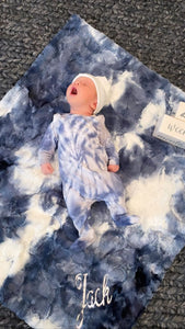 Blue tie dye minky blanket