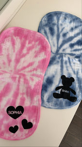 Personalized tie dye burp cloths