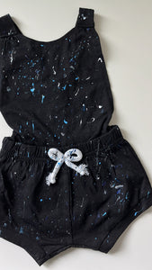 Cotton black romper (splatter paint)