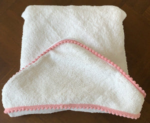 Pom trim hooded towel