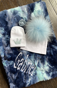 Personalized pom hat & minky set