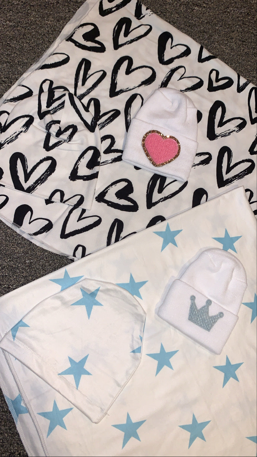 Baby blue star swaddle set
