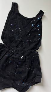 Cotton black romper (splatter paint)