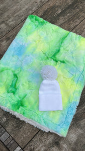 Baby blue and neon minky blanket