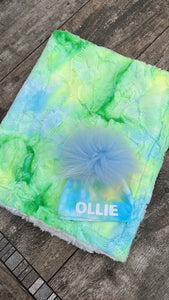 Baby blue and neon minky blanket