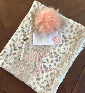 Personalized pom hat & minky set