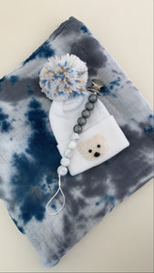 Navy and gray tie dye swaddle