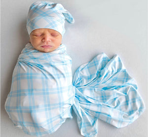 Baby blue plaid swaddle set