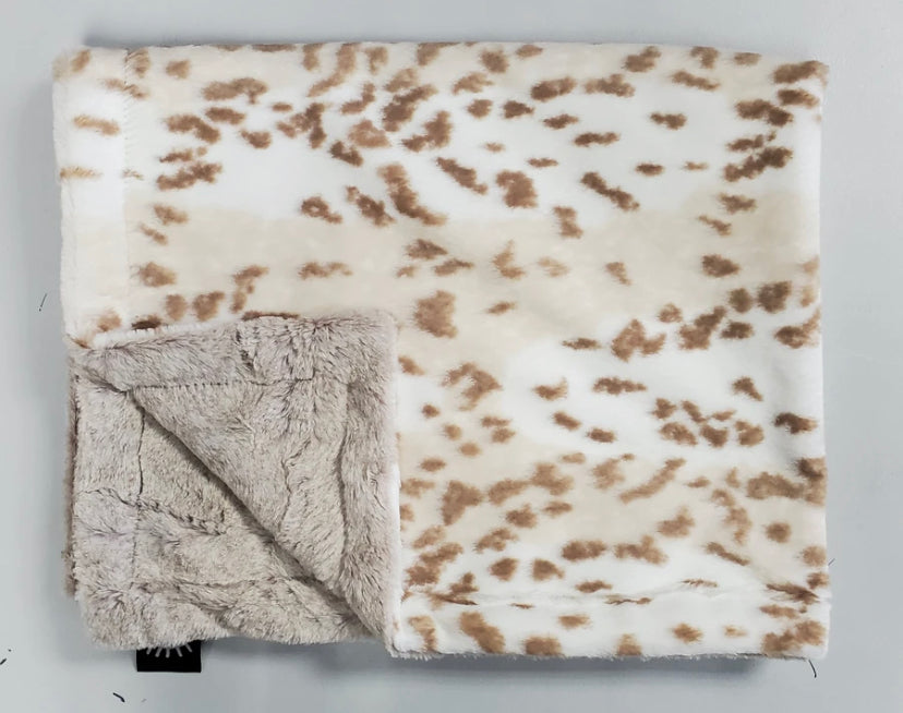 Brown spotted taupe minky blanket