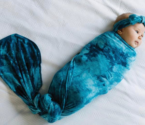 Teal swaddle set (headband or knot hat)