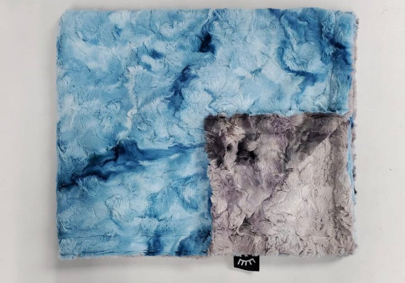 Baby blue gray tie dye minky blanket