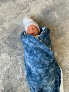 Bright blue tie dye minky blanket