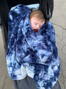 Blue tie dye velour swaddle