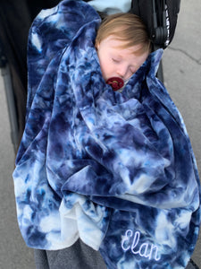 Blue tie dye velour swaddle