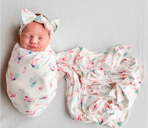 Butterfly watercolor swaddle set